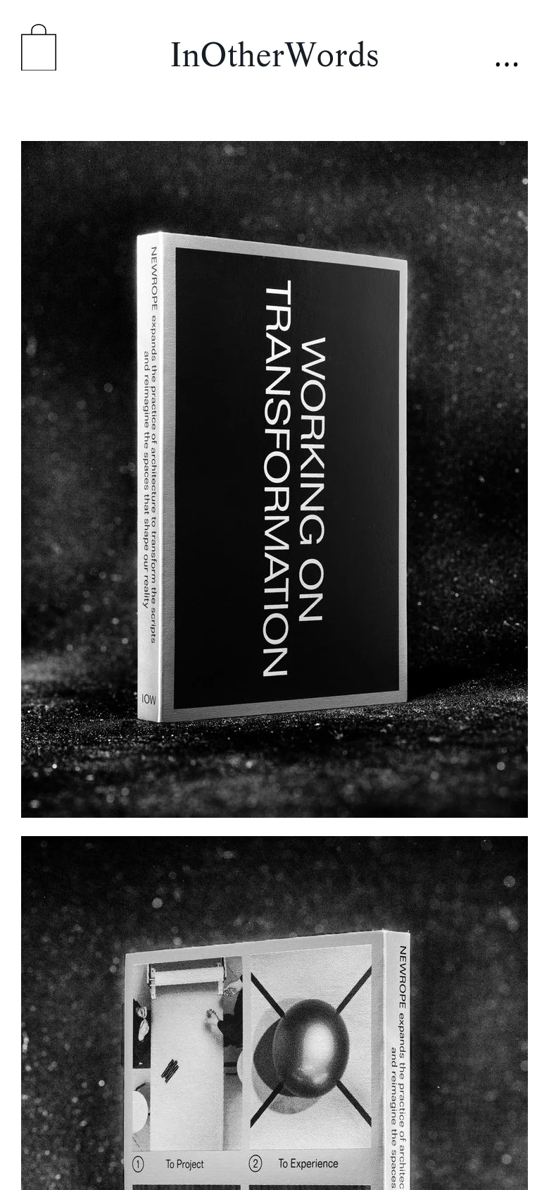 The mobile version maintains the minimalist aesthetic but transitions to a single-column vertical scroll. The large hero imagery and product cards are scaled to fit the narrow screen, focusing on high-contrast black and white product photography and simplified navigation.