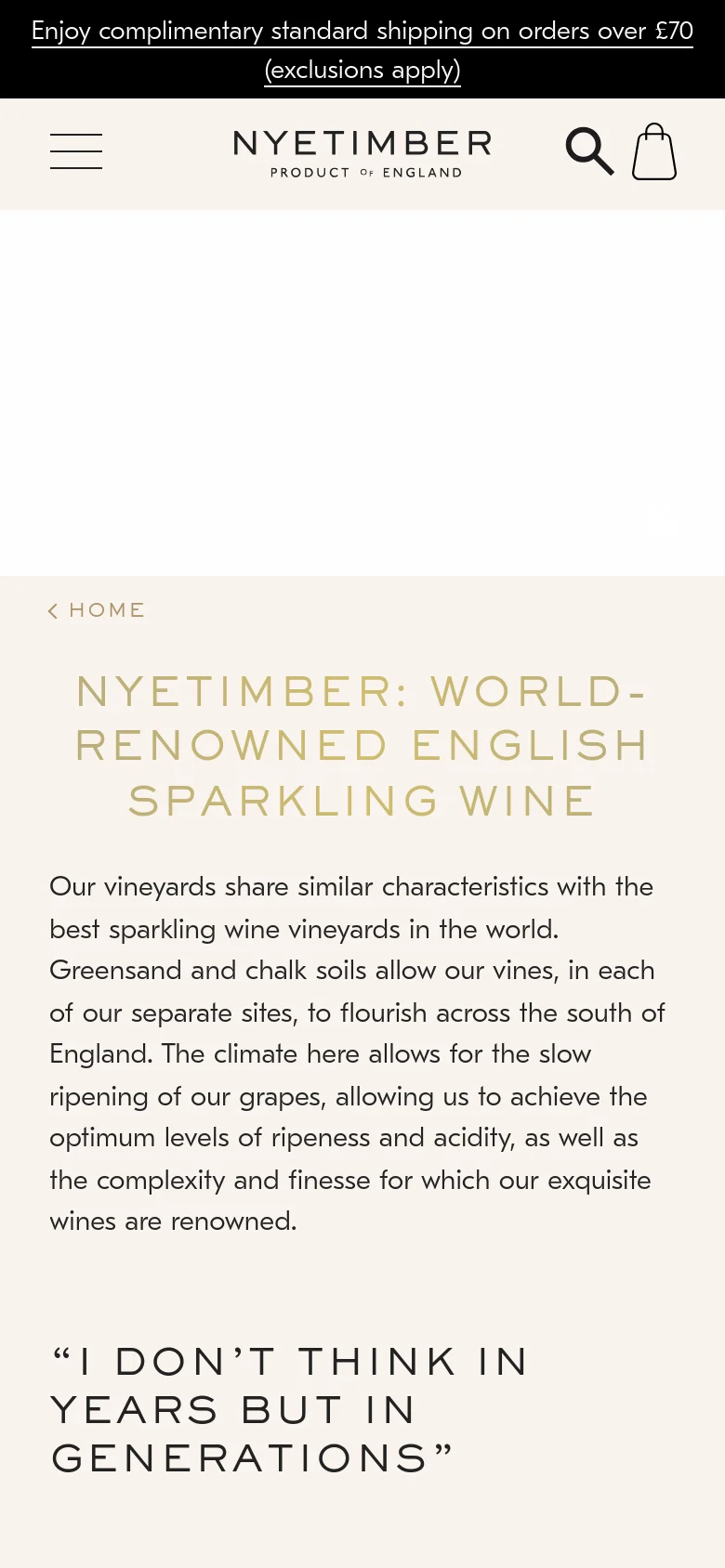 Nyetimber About Us mobile website screenshot