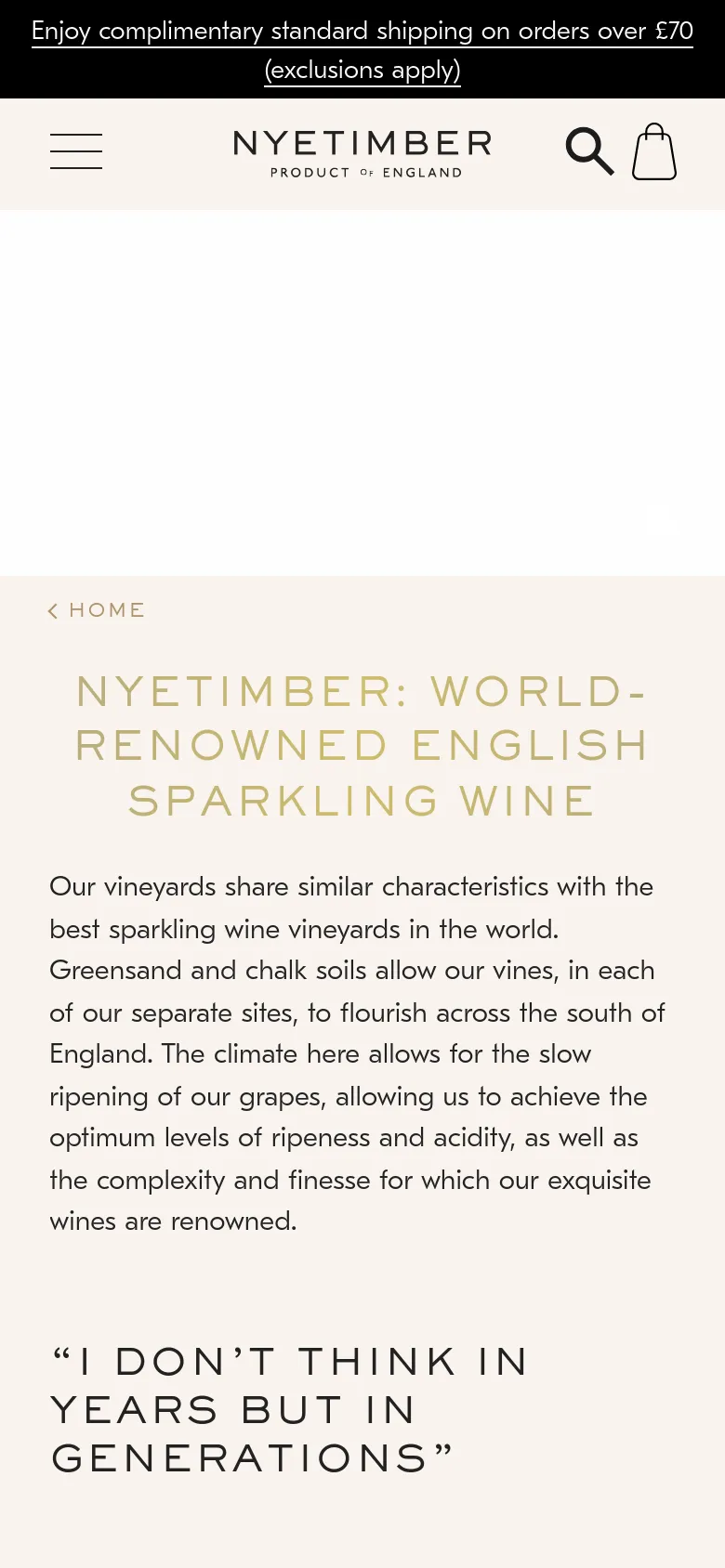 Nyetimber About Us mobile website screenshot