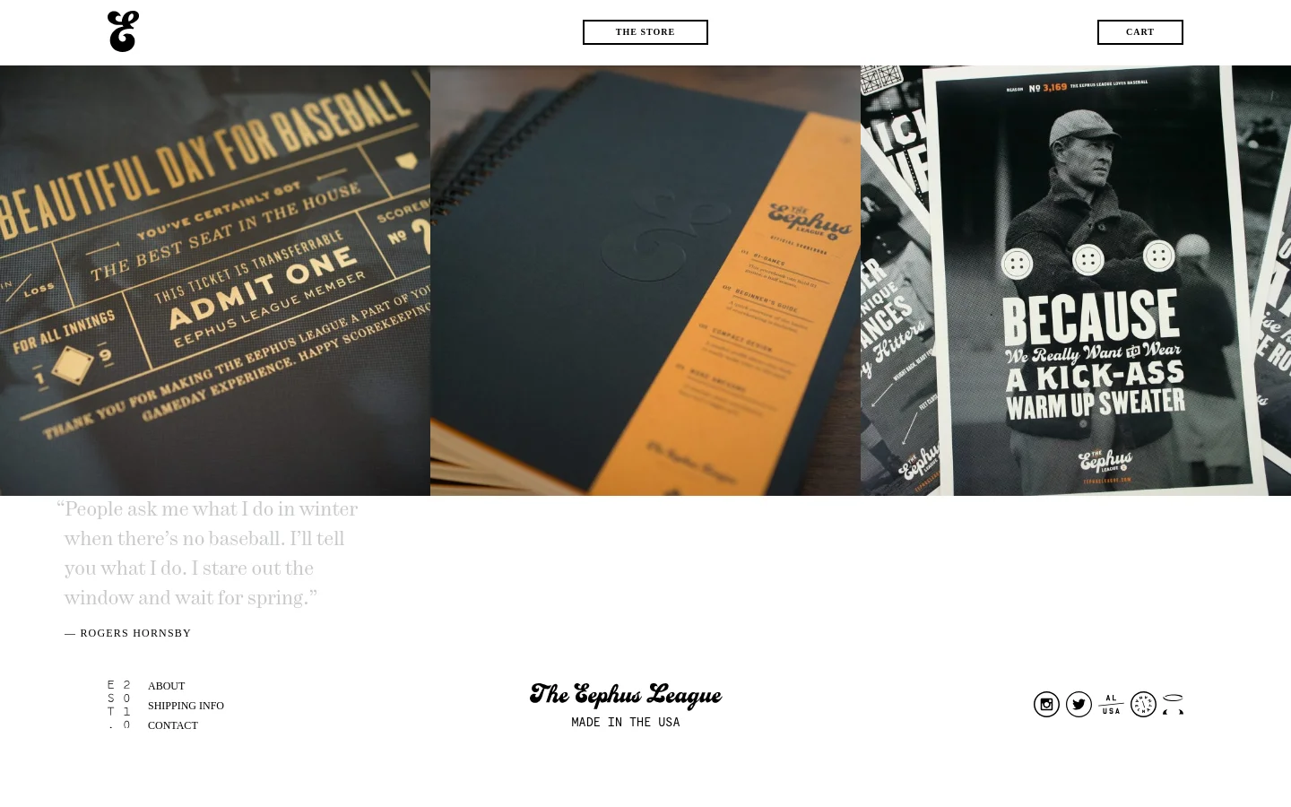 Eephus League Shop / Catalog desktop website screenshot