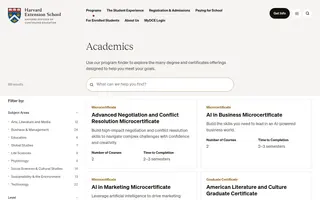 Harvard Extension school homepage website preview
