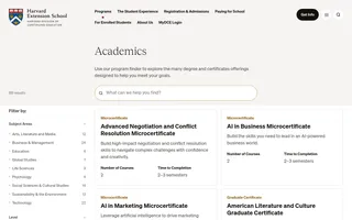 Harvard Extension school homepage website preview