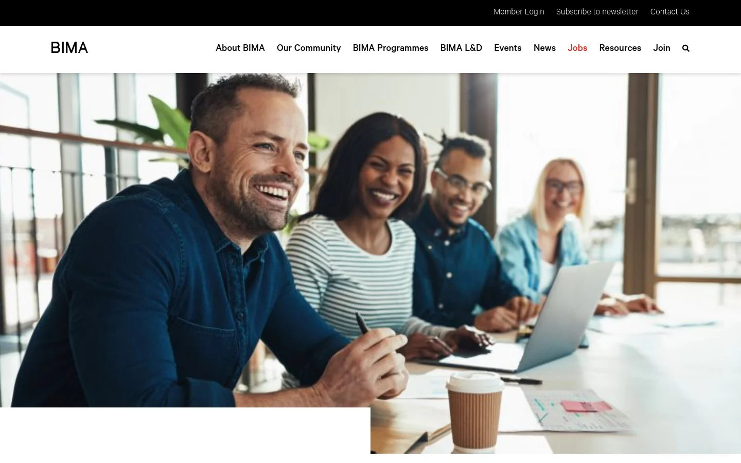 BIMA Careers desktop website screenshot
