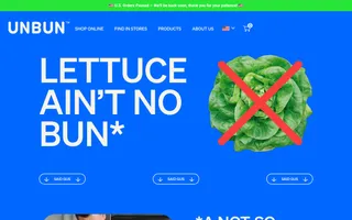 Unbun Foods homepage website preview