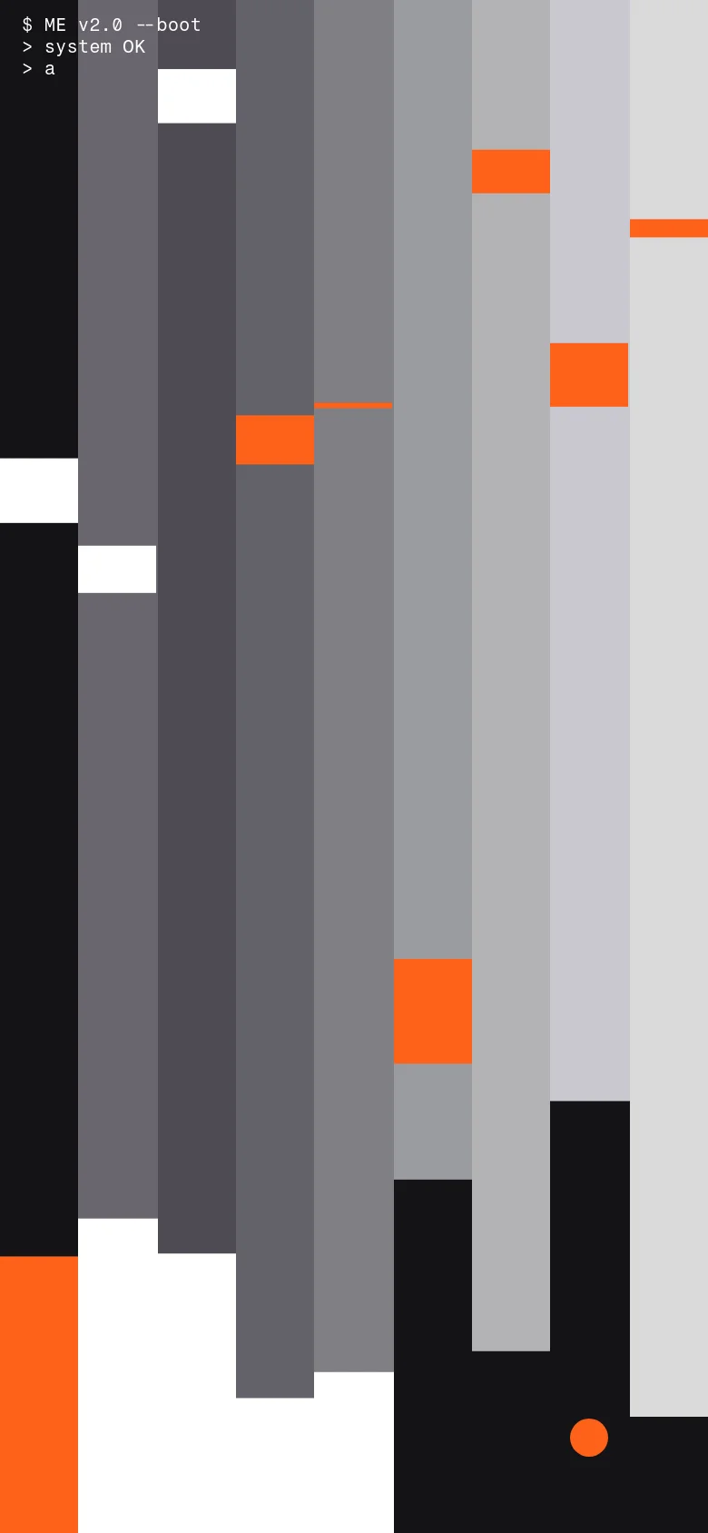 The mobile version maintains the dark, minimalist aesthetic with the vertical abstract bar background. The layout is vertically stacked, centering the 'Christmas treat' interactive card and the 'midlife engineering' branding, with text and icons scaled for a smaller screen.