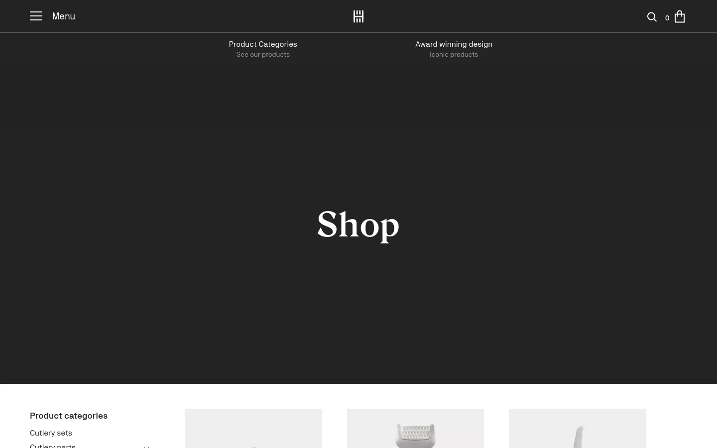Hardanger Bestikk Shop / Catalog desktop website screenshot