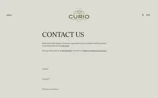 Curio homepage website preview