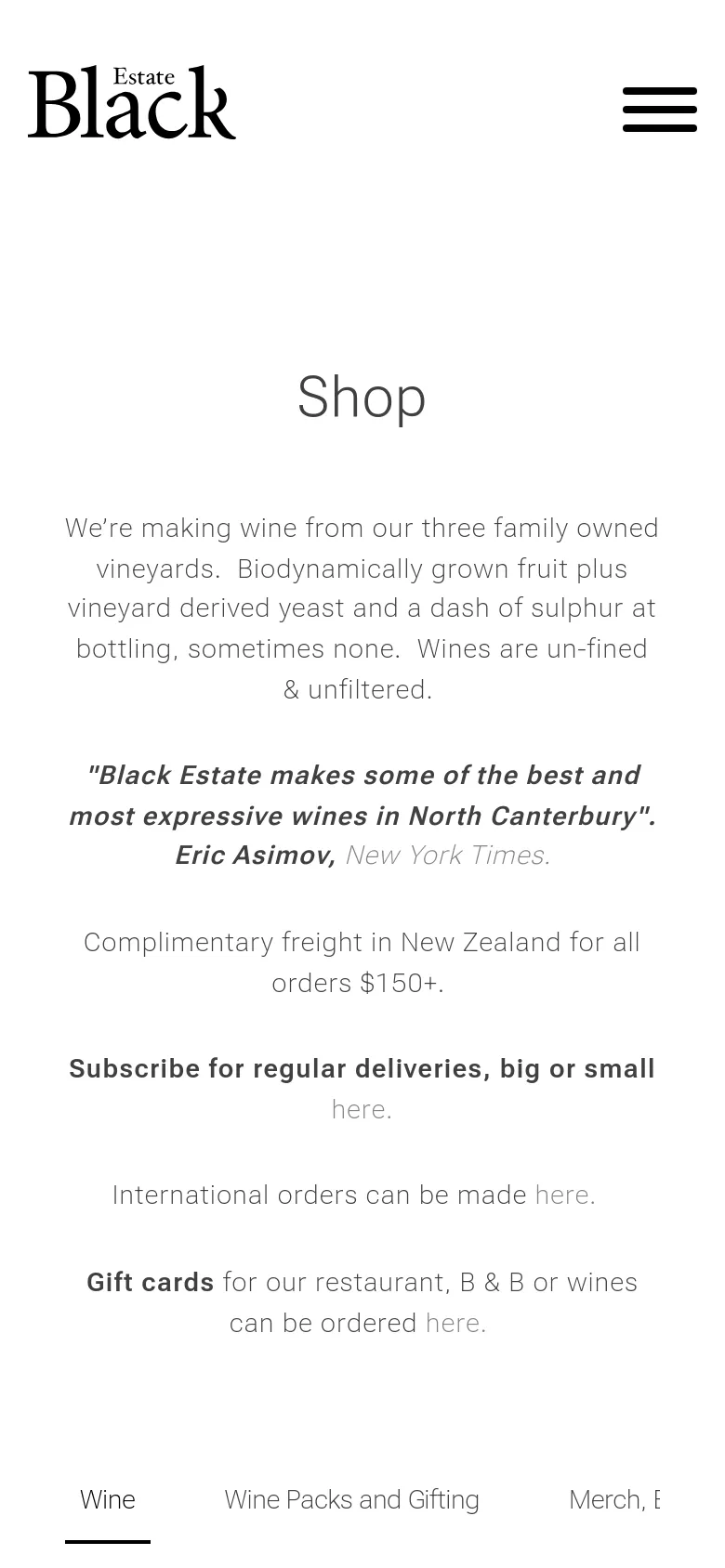 Black Estate Shop / Catalog mobile website screenshot