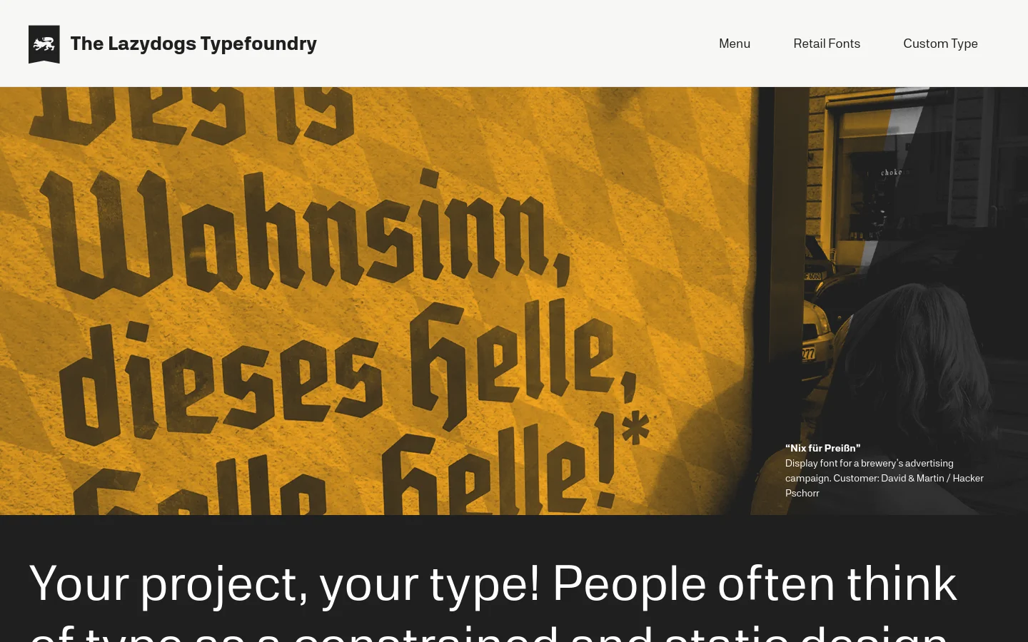The Lazydogs Typefoundry Services desktop website screenshot