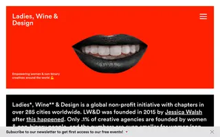 Ladies, Wine & Design homepage website preview