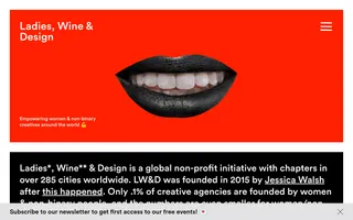 Ladies, Wine & Design homepage website preview