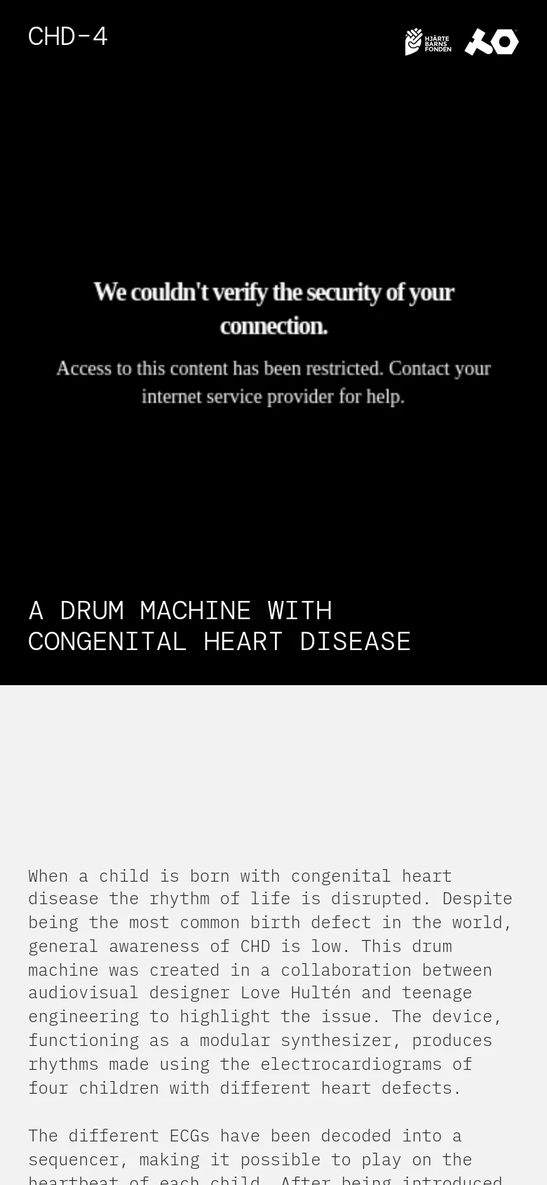 The mobile view maintains the close-up hero image of the drum machine's hardware but scales the layout vertically. The headline and logos are positioned at the top, followed by a single column of text describing the collaboration and the auction details. The visual focus remains on the red and grey technical components of the synthesizer.