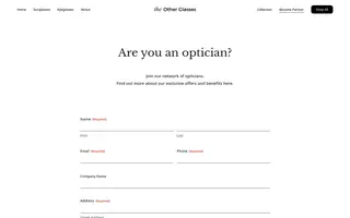 The Other Glasses homepage website preview