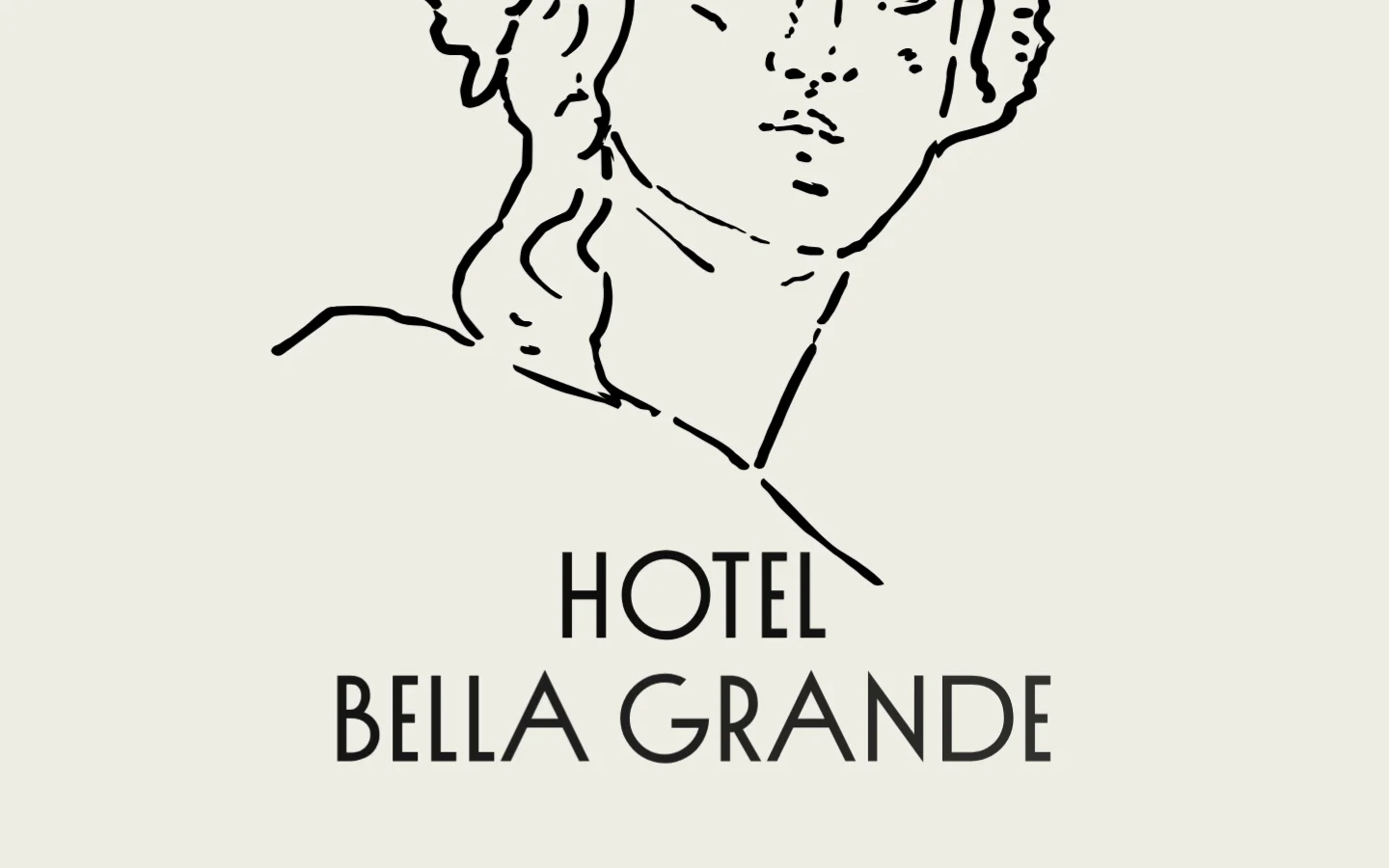 The desktop contact page features a minimalist design with a cream background and black serif typography. A large line-art illustration of a person's face is centered at the top, above the main 'CONTACT INFORMATION' headline. The layout presents contact details for reception, conferences, and press in a clean, vertically stacked list.