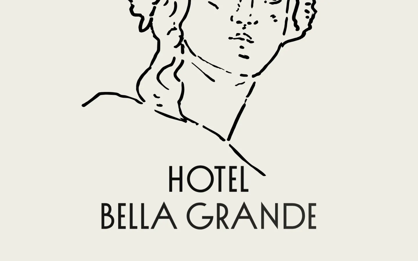 The desktop contact page features a minimalist design with a cream background and black serif typography. A large line-art illustration of a person's face is centered at the top, above the main 'CONTACT INFORMATION' headline. The layout presents contact details for reception, conferences, and press in a clean, vertically stacked list.