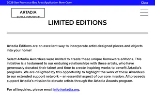 Artadia homepage website preview