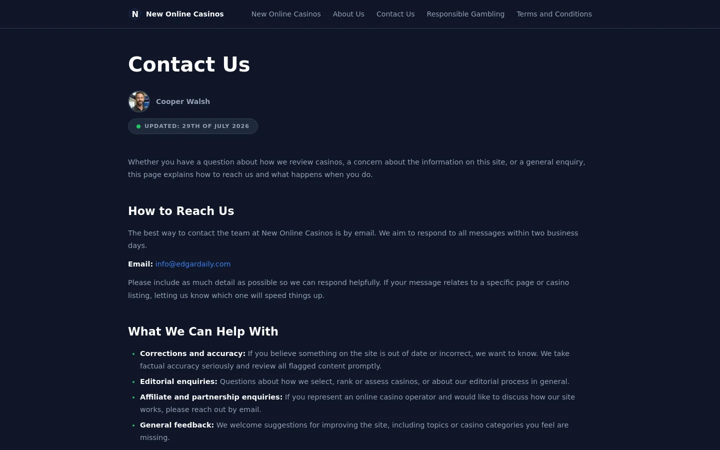 Edgar Contact desktop website screenshot