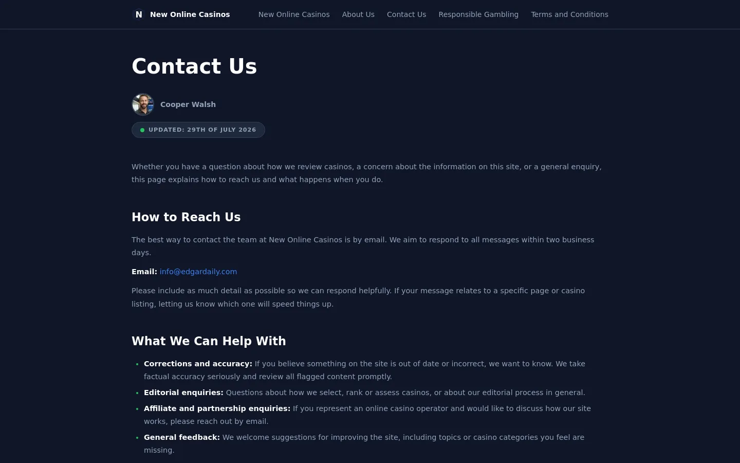 Edgar Contact desktop website screenshot