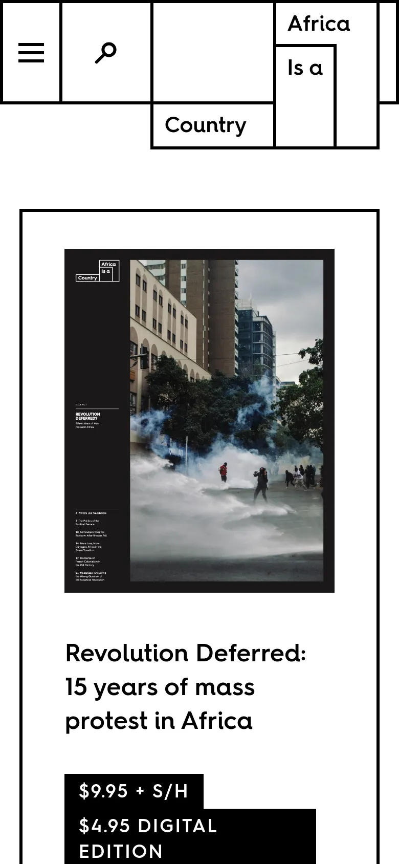 The mobile version simplifies the layout into a single-column vertical scroll. The navigation bar is condensed into a hamburger menu and a search icon, while product information, including large images and text descriptions, is stacked vertically for easier scrolling on small screens.
