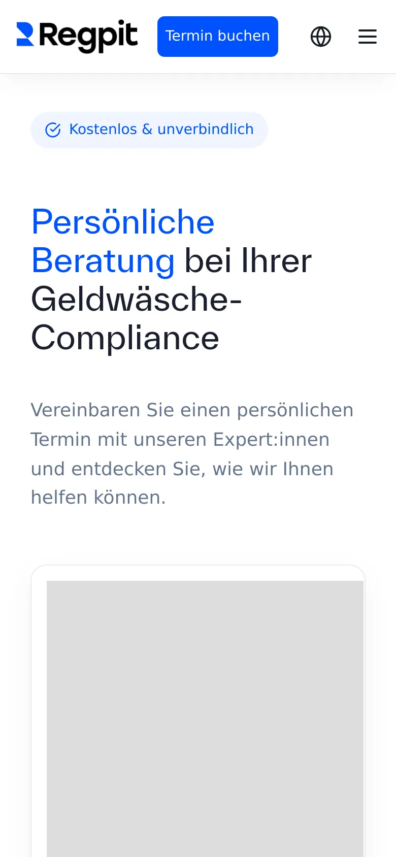 The mobile version simplifies the layout into a single-column view, moving the navigation links into a hamburger menu. The headline and subheadline are stacked vertically at the top, followed by the booking widget which occupies the full width of the screen below the text. The color scheme remains consistent with a white background and blue accents for primary buttons.