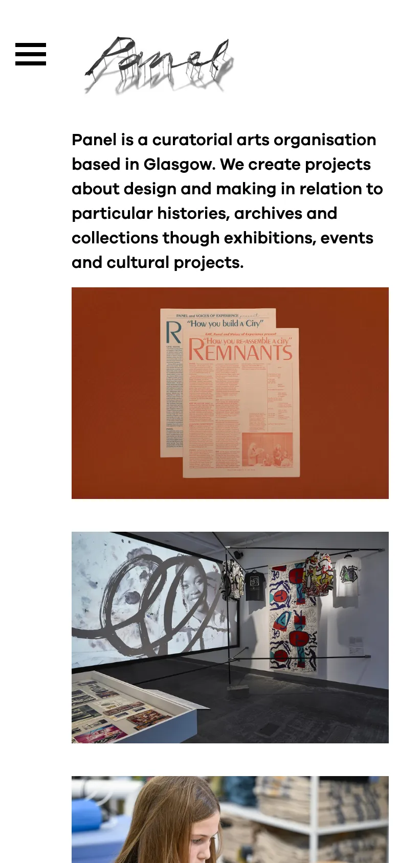The mobile version uses a single-column layout with a hamburger menu icon at the top left. The mission statement and large hero image are stacked vertically, filling the width of the screen for easier scrolling.