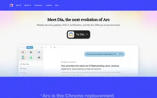Arc homepage website preview
