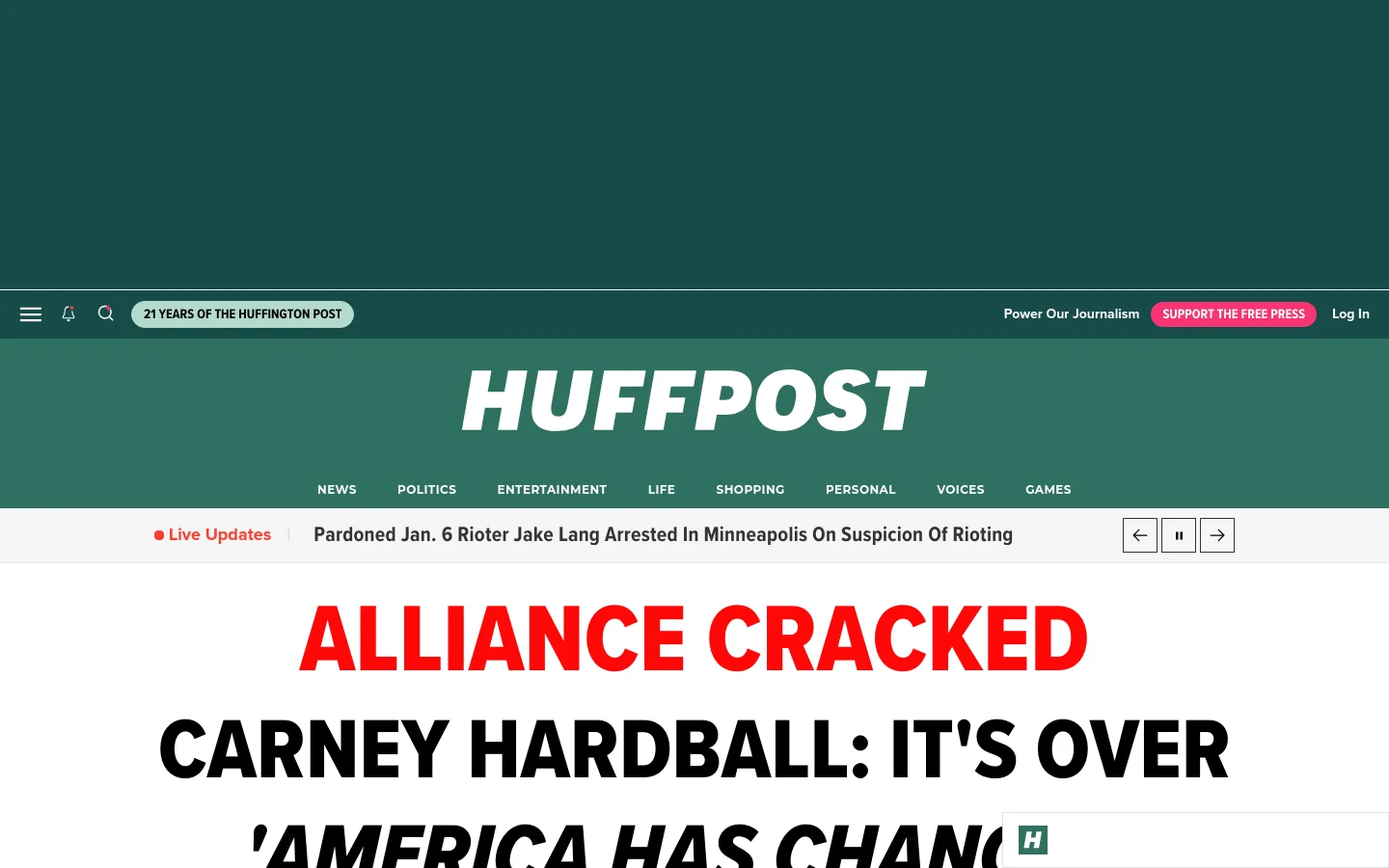 HuffPost homepage desktop website screenshot