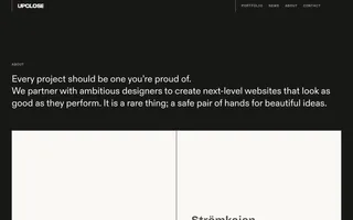 UPCLOSE homepage website preview