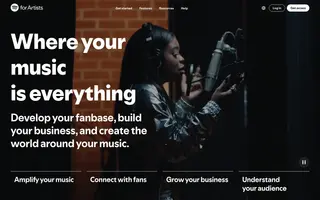 Spotify for Artists homepage website preview