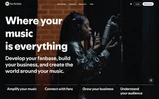Spotify for Artists homepage website preview