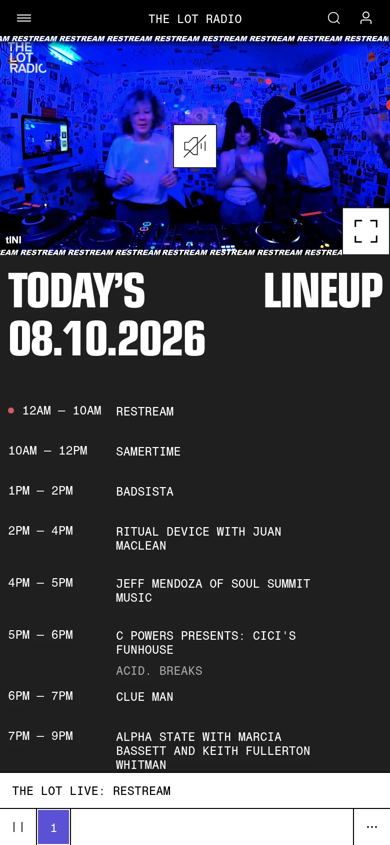 The mobile version presents a vertically stacked layout optimized for small screens. The hero video remains at the top, followed by the 'Today's Lineup' list which spans the width of the screen, and the 'Staff Picks' section below it. The navigation is condensed, likely into a menu, to prioritize the lineup and media content.
