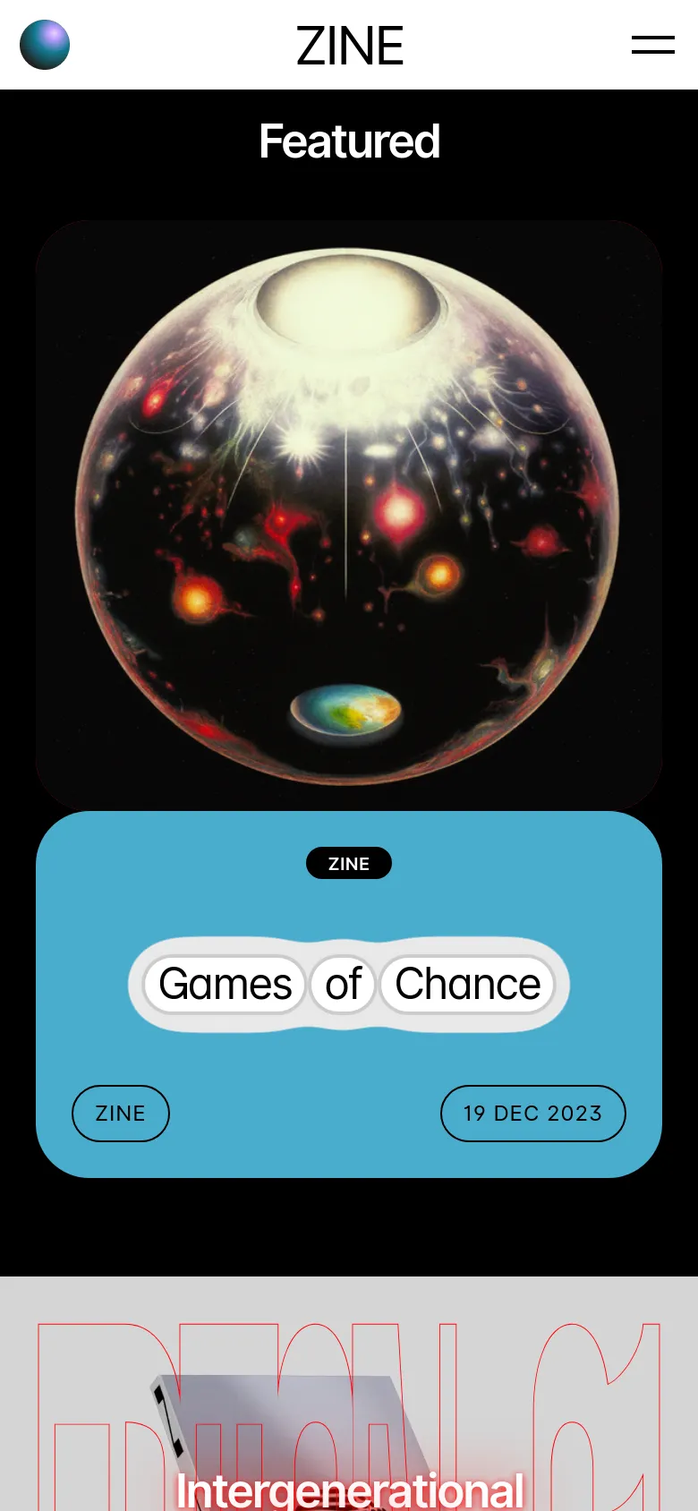 Zora Zine Home / Landing mobile website screenshot