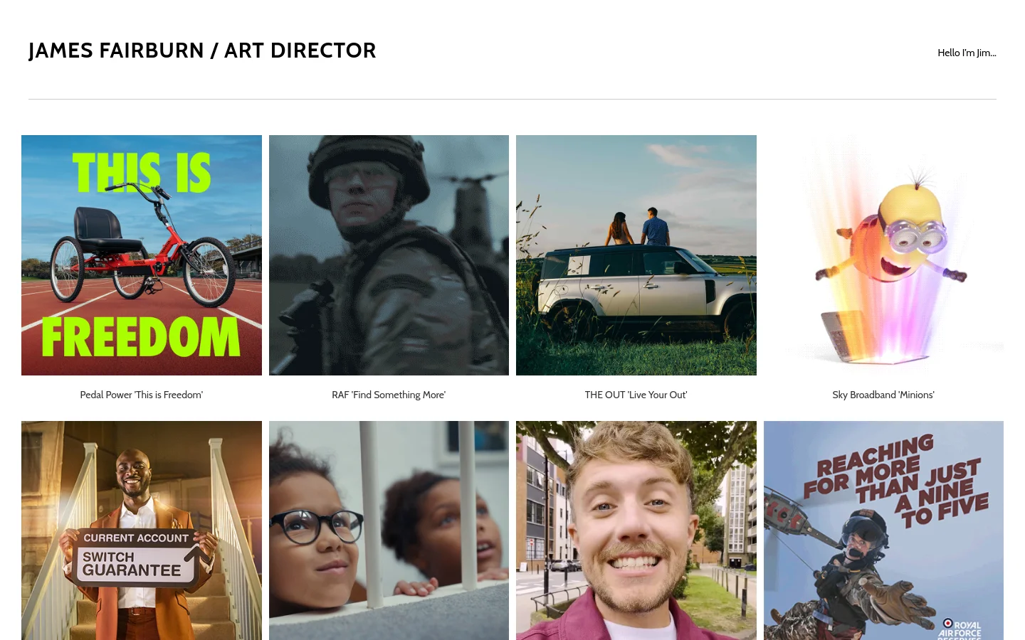 James Fairburn homepage desktop website screenshot