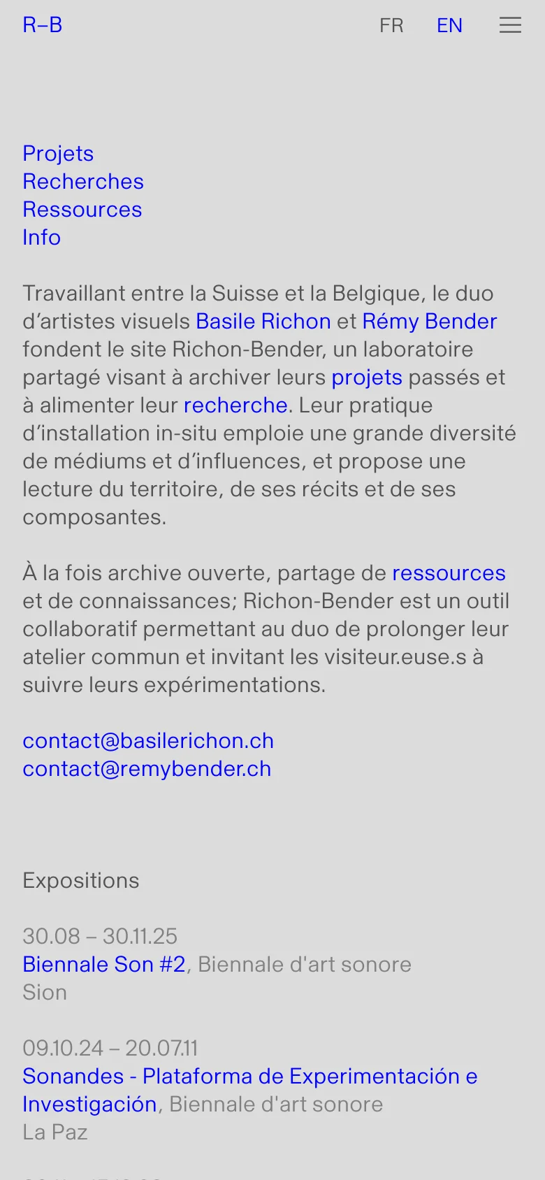 Richon–Bender homepage mobile website screenshot