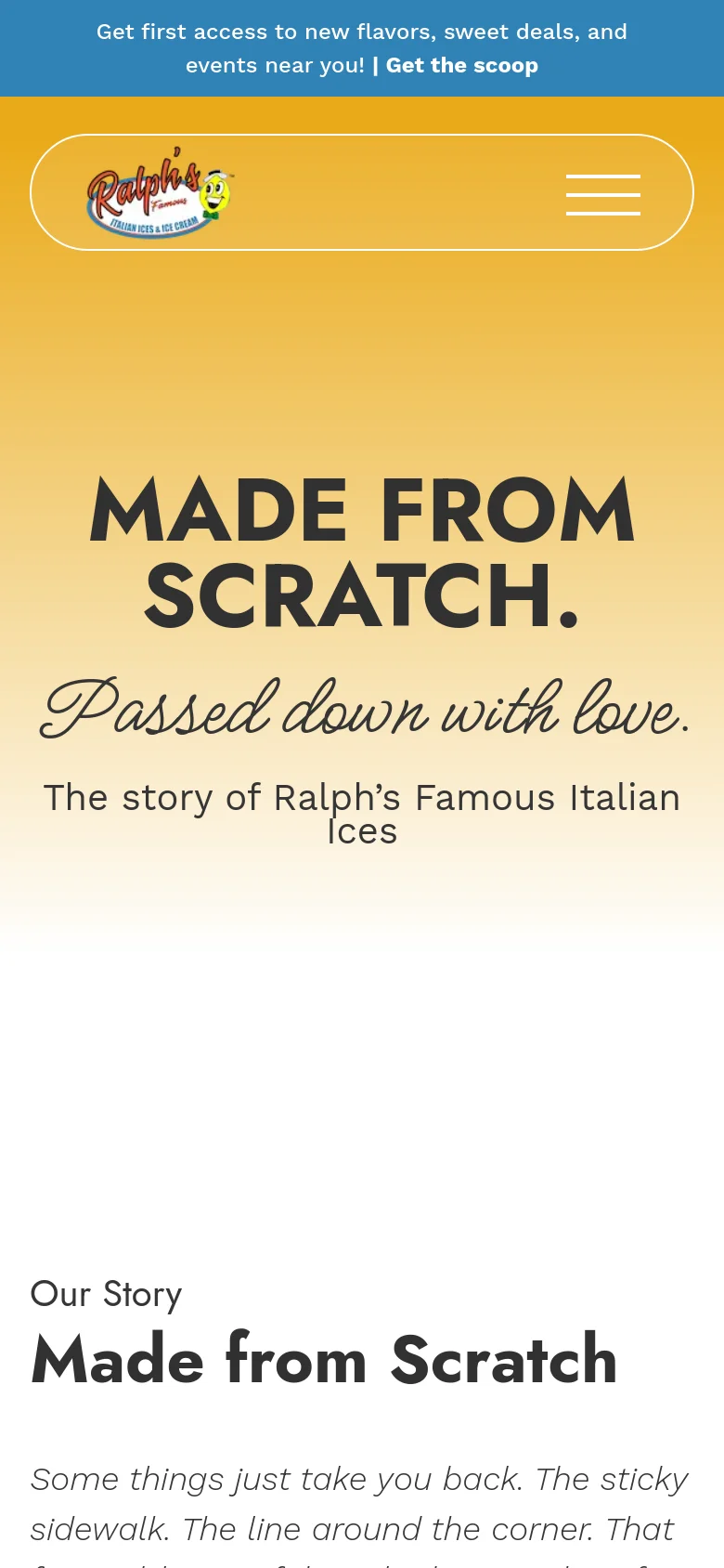 Ralph's Famous About Us mobile website screenshot