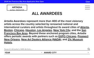 Artadia homepage website preview