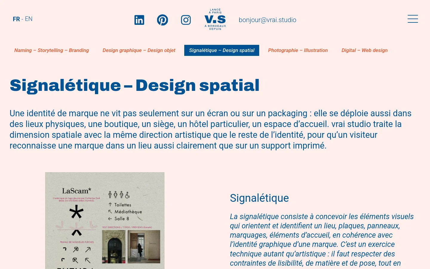vrai studio Services desktop website screenshot