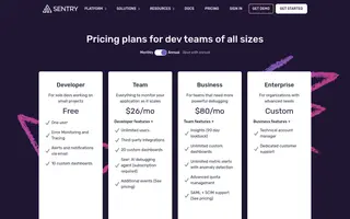 Sentry homepage website preview