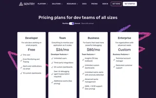 Sentry homepage website preview