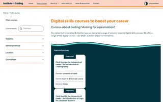 Institute of Coding homepage website preview