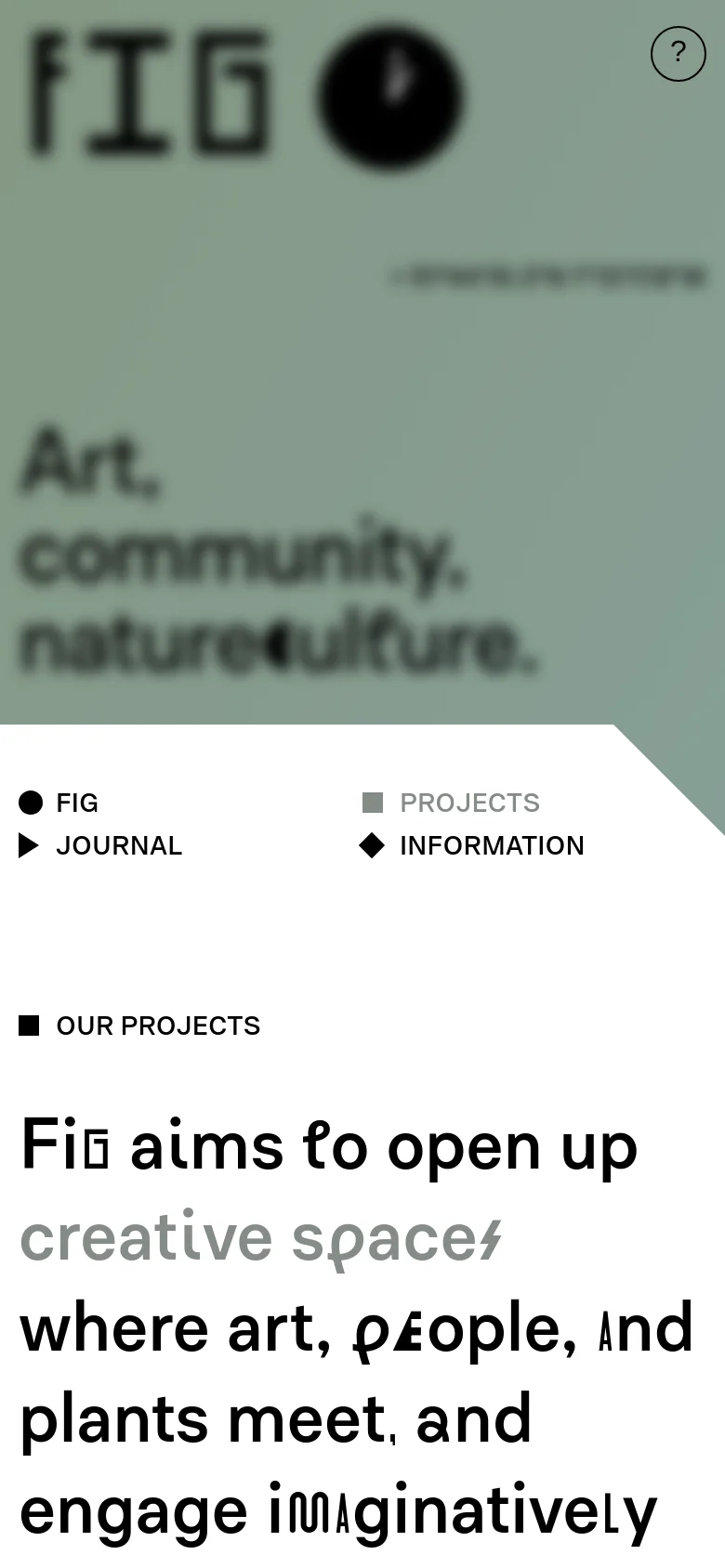 The mobile version maintains the minimalist aesthetic but uses a single-column layout for easier scrolling. The navigation menu is condensed, and the project entries stack vertically, showing one large image and its corresponding text description at a time.