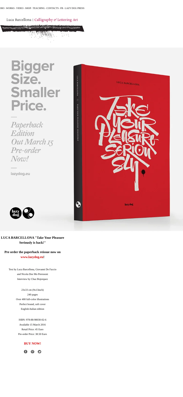 The mobile version presents a vertically stacked layout of the desktop site. The header, navigation links, and book promotion image are scaled down to fit the narrow screen, maintaining the clean white aesthetic and prominent red book imagery.