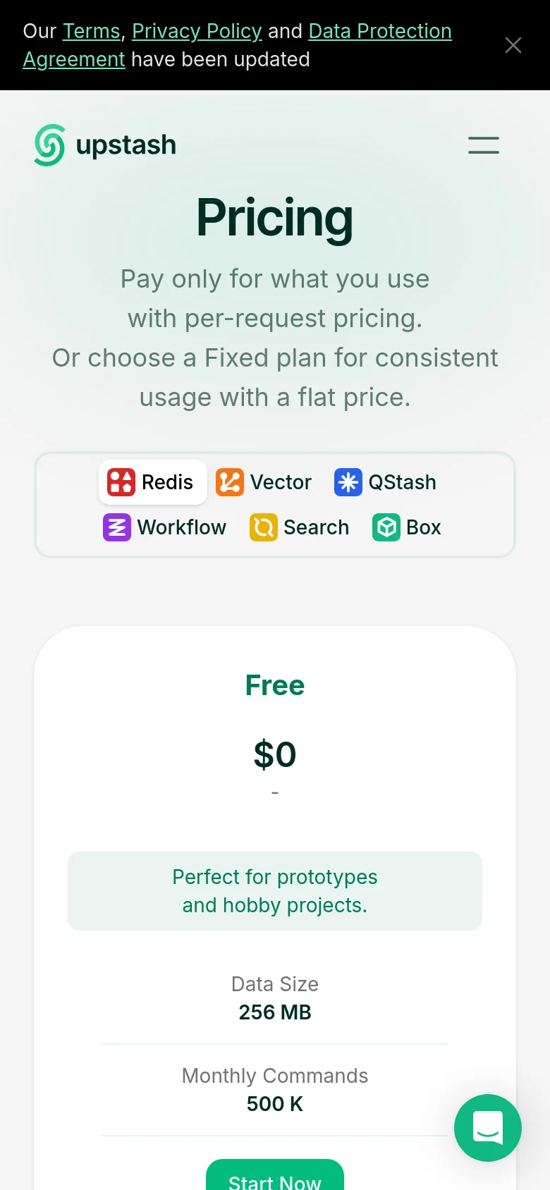 The mobile version of the pricing page uses a vertical stack layout to accommodate the narrower screen. The header and service filter buttons are centered at the top, followed by the pricing cards which are stacked one on top of the other instead of side-by-side. The color scheme remains consistent with a light, minimalist aesthetic.