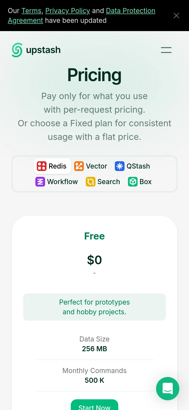 The mobile version of the pricing page uses a vertical stack layout to accommodate the narrower screen. The header and service filter buttons are centered at the top, followed by the pricing cards which are stacked one on top of the other instead of side-by-side. The color scheme remains consistent with a light, minimalist aesthetic.