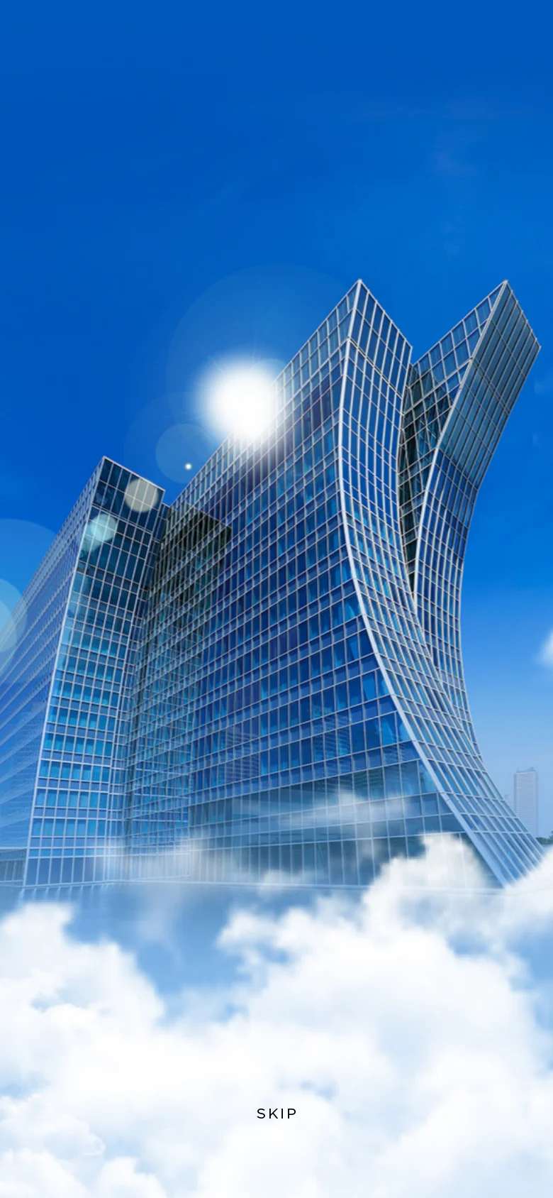 The mobile version presents a vertically stacked layout of the same content, focusing on large, immersive imagery for each section. The hero image of the glass building is prominently displayed at the top, followed by single-column sections for the hotel's various offerings like dining and rooms. The design maintains a clean, luxury aesthetic with high-contrast imagery and minimal text overlays.