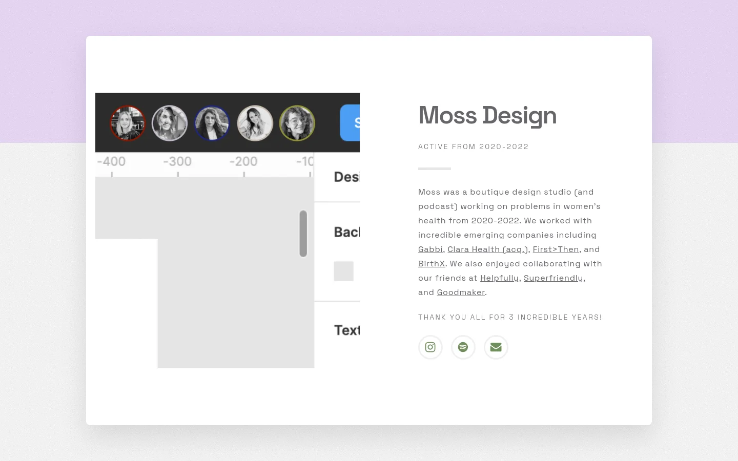 Moss homepage desktop website screenshot