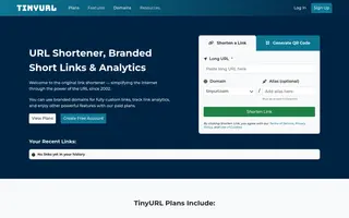TinyURL homepage website preview