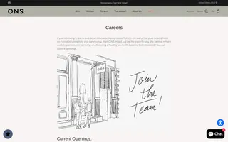 ONS Clothing homepage website preview
