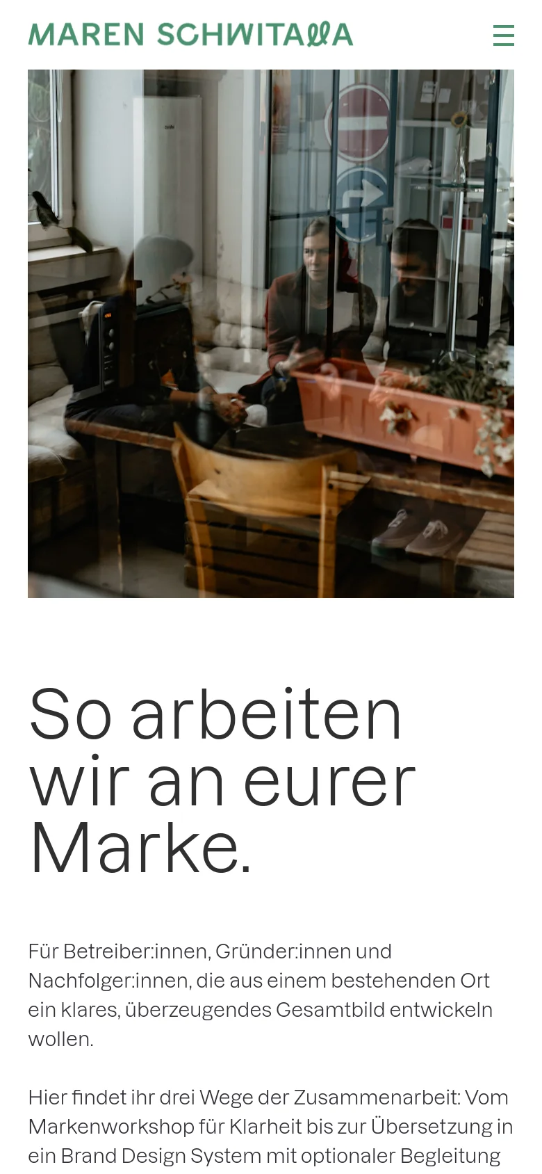 The mobile version simplifies the layout by stacking elements vertically, placing the large hero image above the main headline. The navigation is condensed into a hamburger menu in the top right corner, and the text scales to fit the narrow screen width for readability.