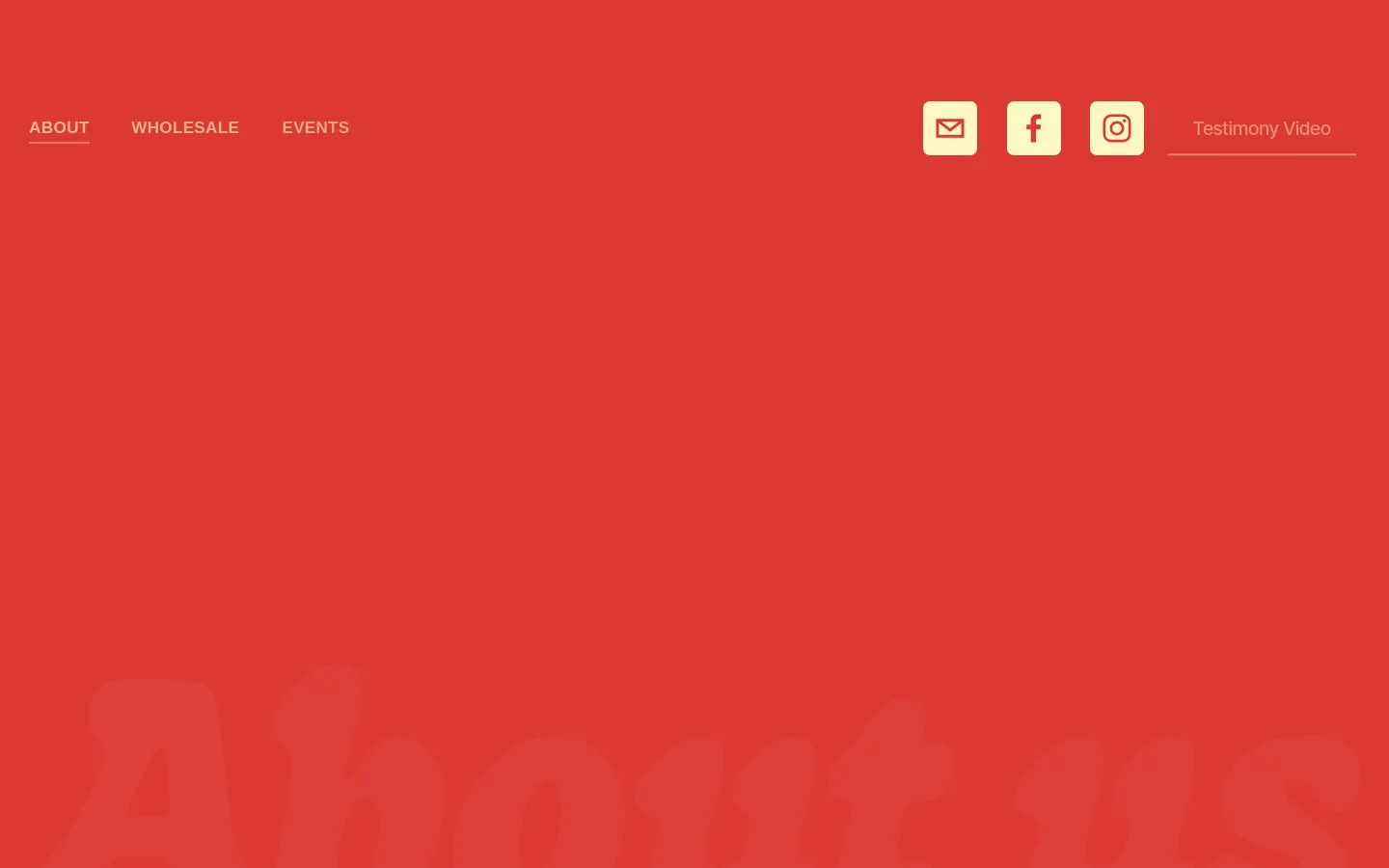 The desktop About page features a large hero image of a person eating, followed by a section titled 'About us' with an illustration of a smiling man surrounded by colorful shapes. The layout includes text about Willis Anderson III, an image of hot sauce being poured onto fried chicken, and a mission statement, all set against a cream and red color palette.